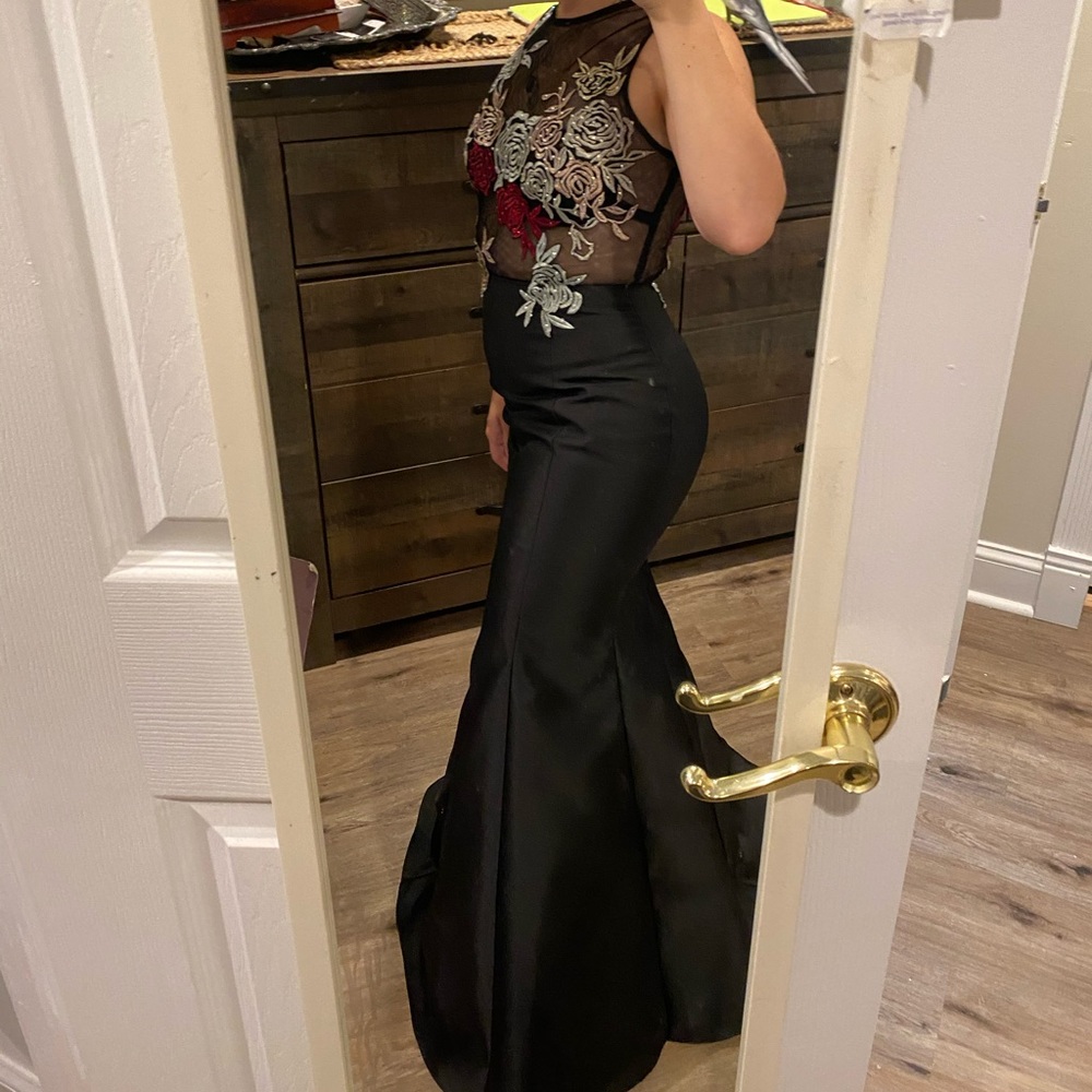 Black, Floral Dress with See-through Mesh top!
